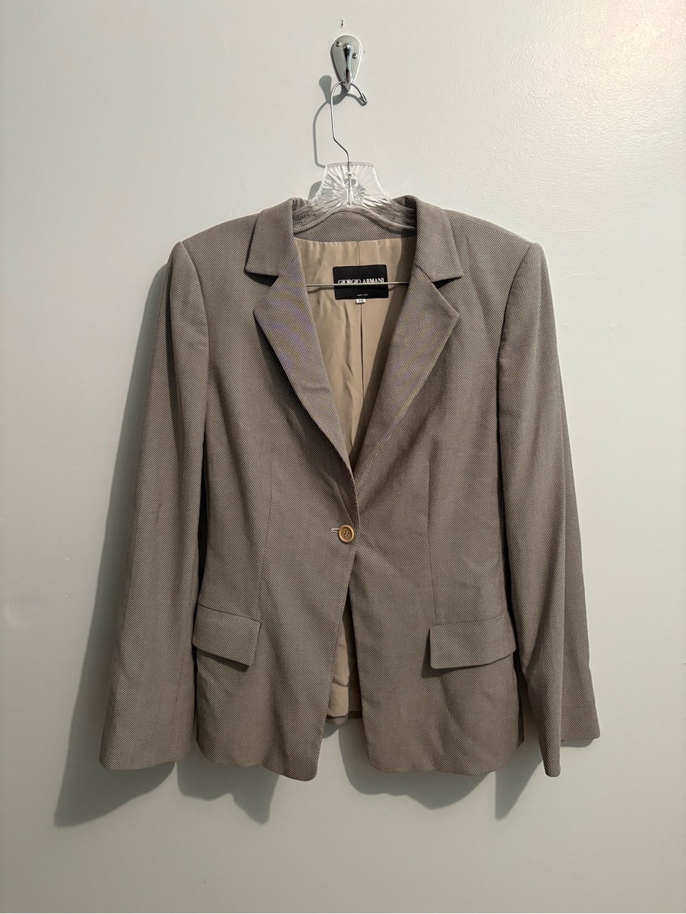 Vintage Giorgio Armani Neutral Silk Lined Blazer Single Breasted Size 38 Wool